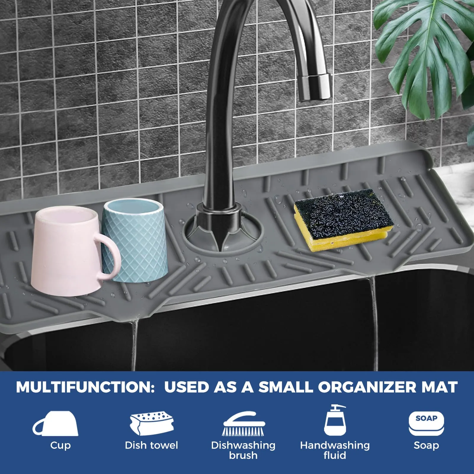 18" Kitchen Sink Faucet Splash Guard Plus Size Silicone Sink Faucet Drying Mat Faucet Handle Drip Catcher Tray Dish Sponge Holder Kitchen Sink Accessories Protector Home Organization Gadgets Organizer