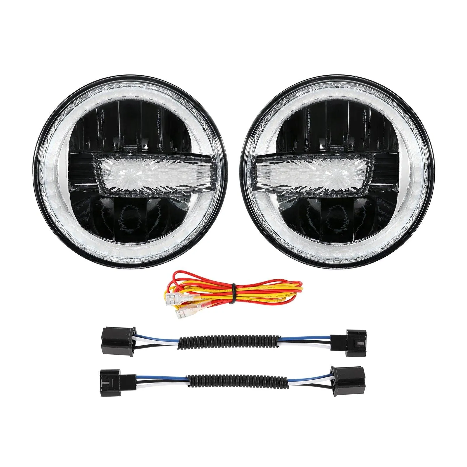 (2pcs/set) 7 Inch 90W DOT Approved LED Headlights with Halo Ring DRL & High Low Beam for Jeep Wrangler JK TJ LJ CJ