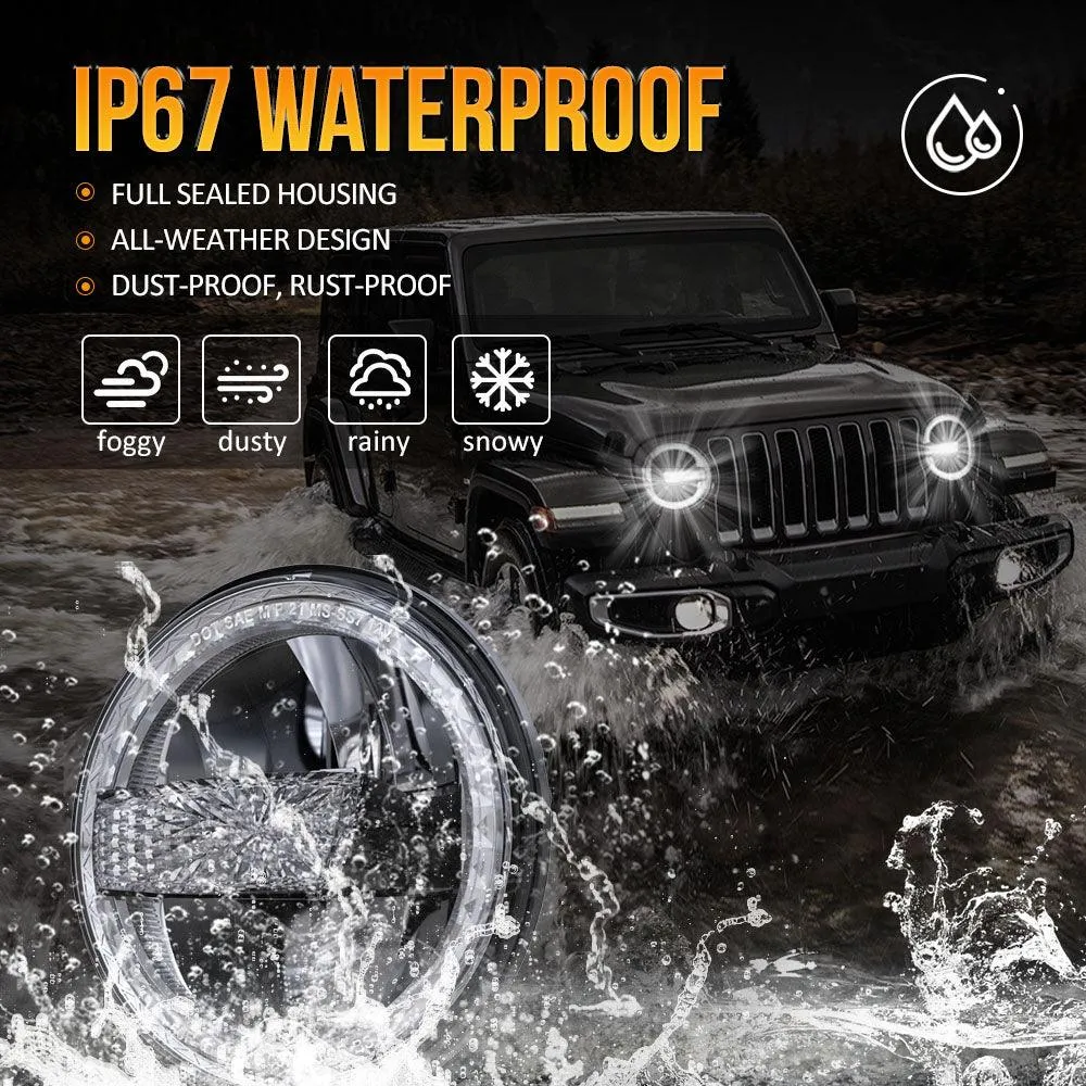 (2pcs/set) 7 Inch 90W DOT Approved LED Headlights with Halo Ring DRL & High Low Beam for Jeep Wrangler JK TJ LJ CJ