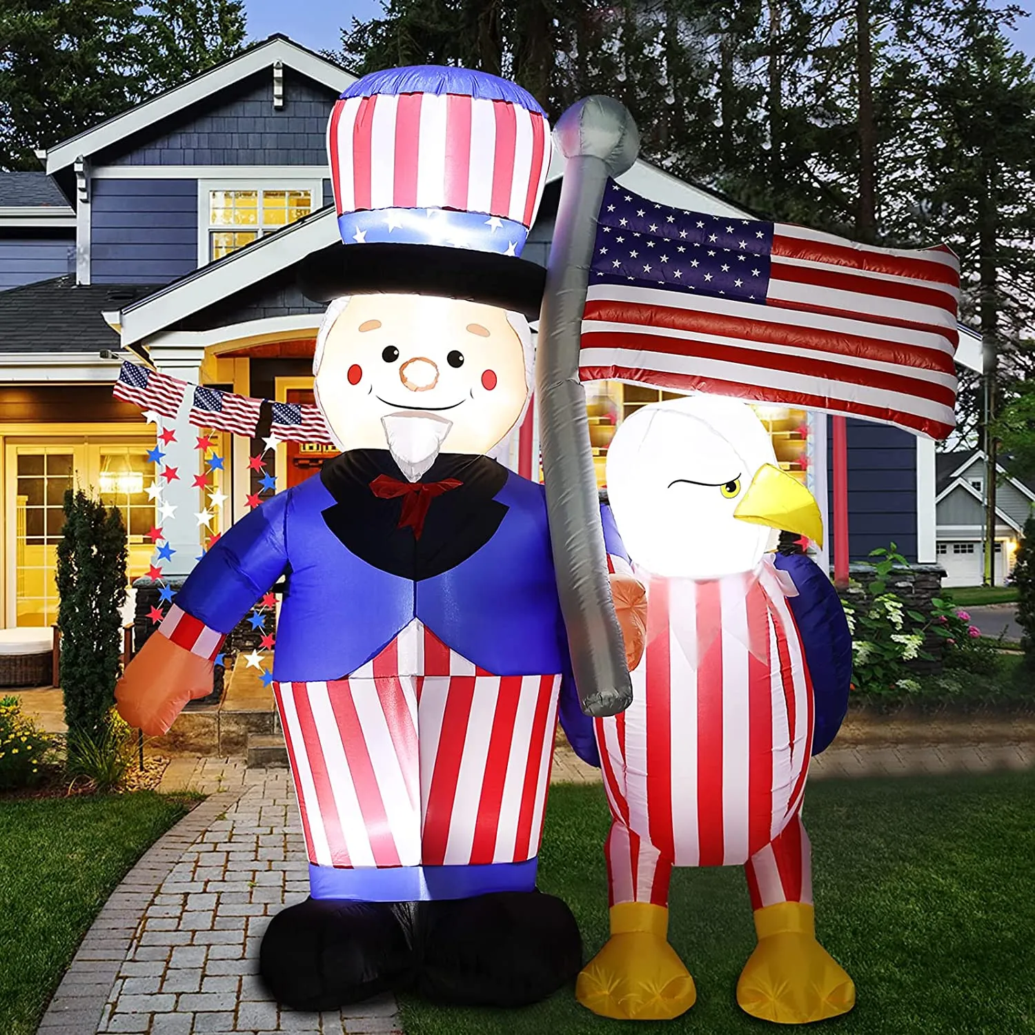 5.2ft/5.9ft/7ft/7.9ft Patriotic Independence Day Inflatable American Eagle Blowup Outdoor Decoration