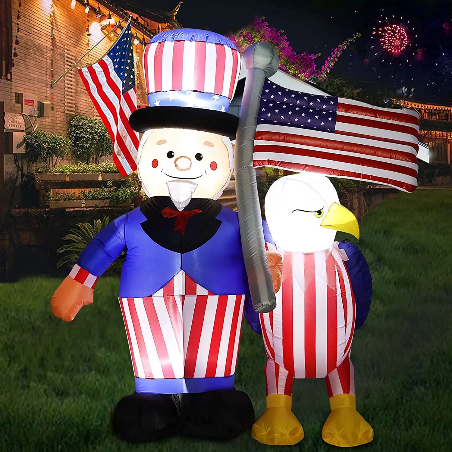 5.2ft/5.9ft/7ft/7.9ft Patriotic Independence Day Inflatable American Eagle Blowup Outdoor Decoration