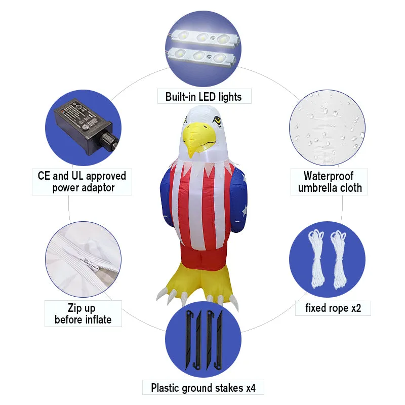 5.2ft/5.9ft/7ft/7.9ft Patriotic Independence Day Inflatable American Eagle Blowup Outdoor Decoration