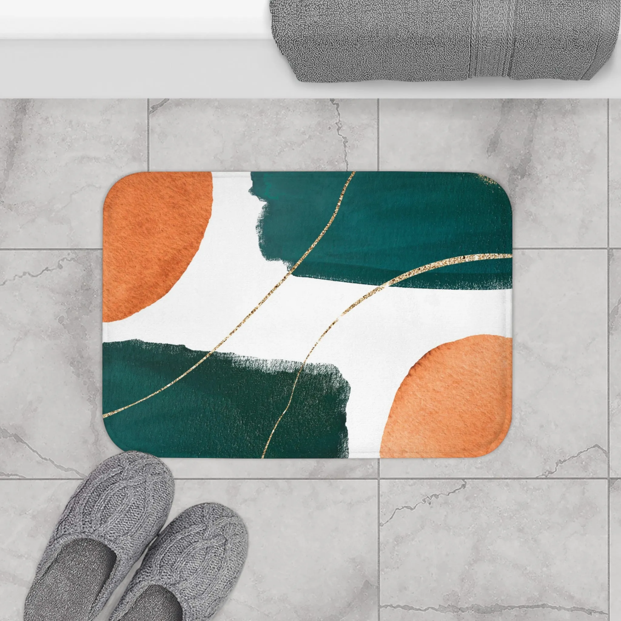 Abstract Bath Mat | Green Orange White