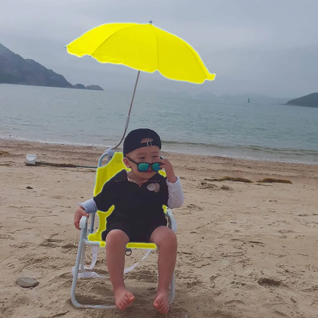 Babymoon Beach Lounge Chair with Umbrella Baby Photography Props - Yellow