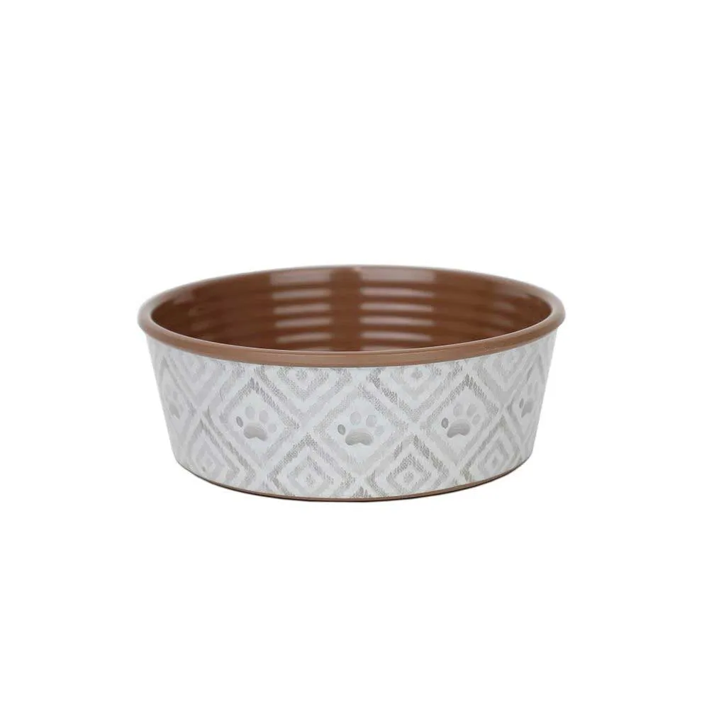 Barkley & Bella Melamine Dog Bowl Ikat Paw Natural