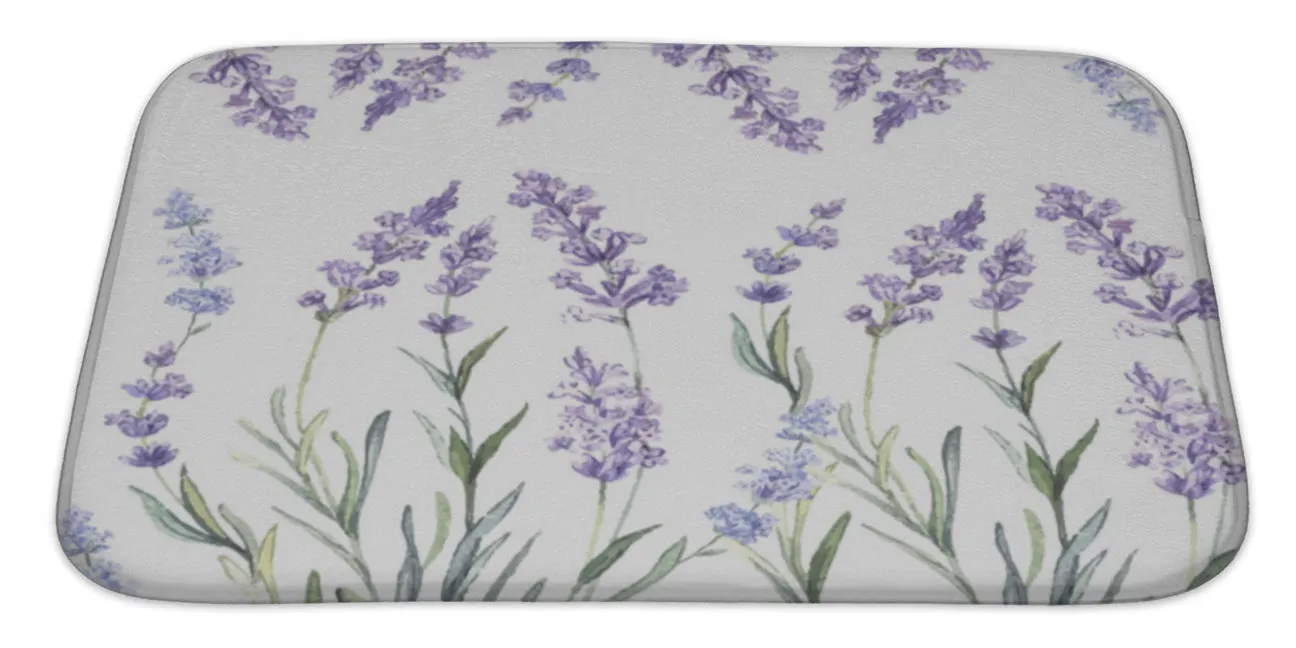 Bath Rug Mat No Slip Microfiber Memory Foam, White Watercolor Pattern With Lavender, 34x21