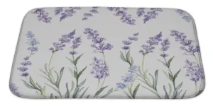 Bath Rug Mat No Slip Microfiber Memory Foam, White Watercolor Pattern With Lavender, 34x21