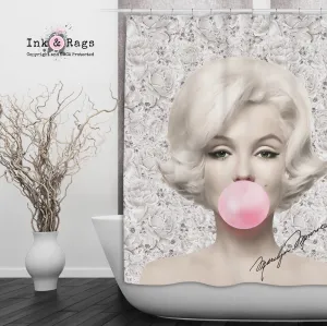 Beige Rose Marilyn Monroe Bubble Gum Shower Curtains and Optional Bath Mats