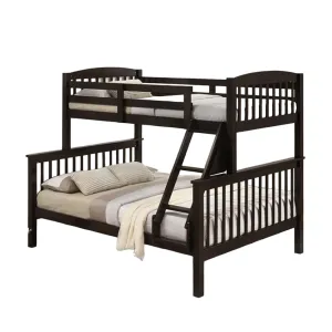 Bruke Twin/Full Size Bunk Bed with Ladder, Slatted Brown Solid Hardwood By Casagear Home