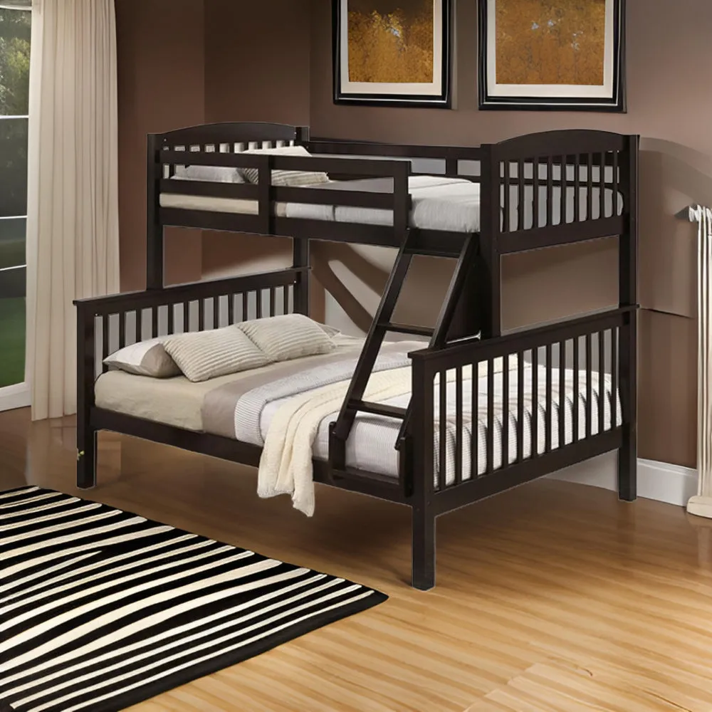 Bruke Twin/Full Size Bunk Bed with Ladder, Slatted Brown Solid Hardwood By Casagear Home