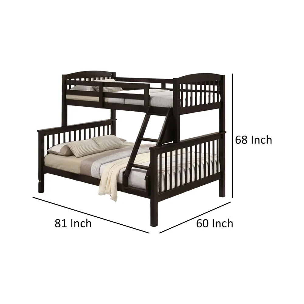 Bruke Twin/Full Size Bunk Bed with Ladder, Slatted Brown Solid Hardwood By Casagear Home