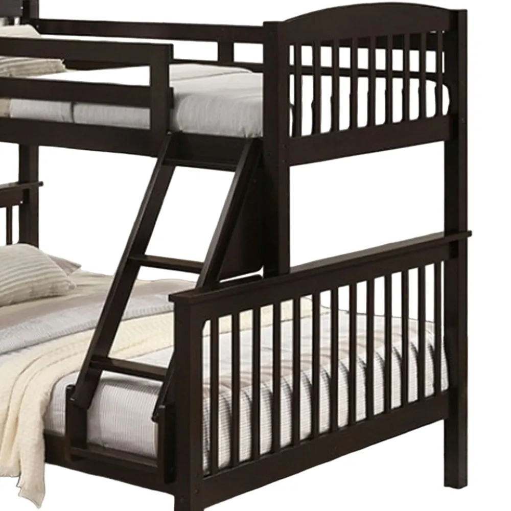 Bruke Twin/Full Size Bunk Bed with Ladder, Slatted Brown Solid Hardwood By Casagear Home