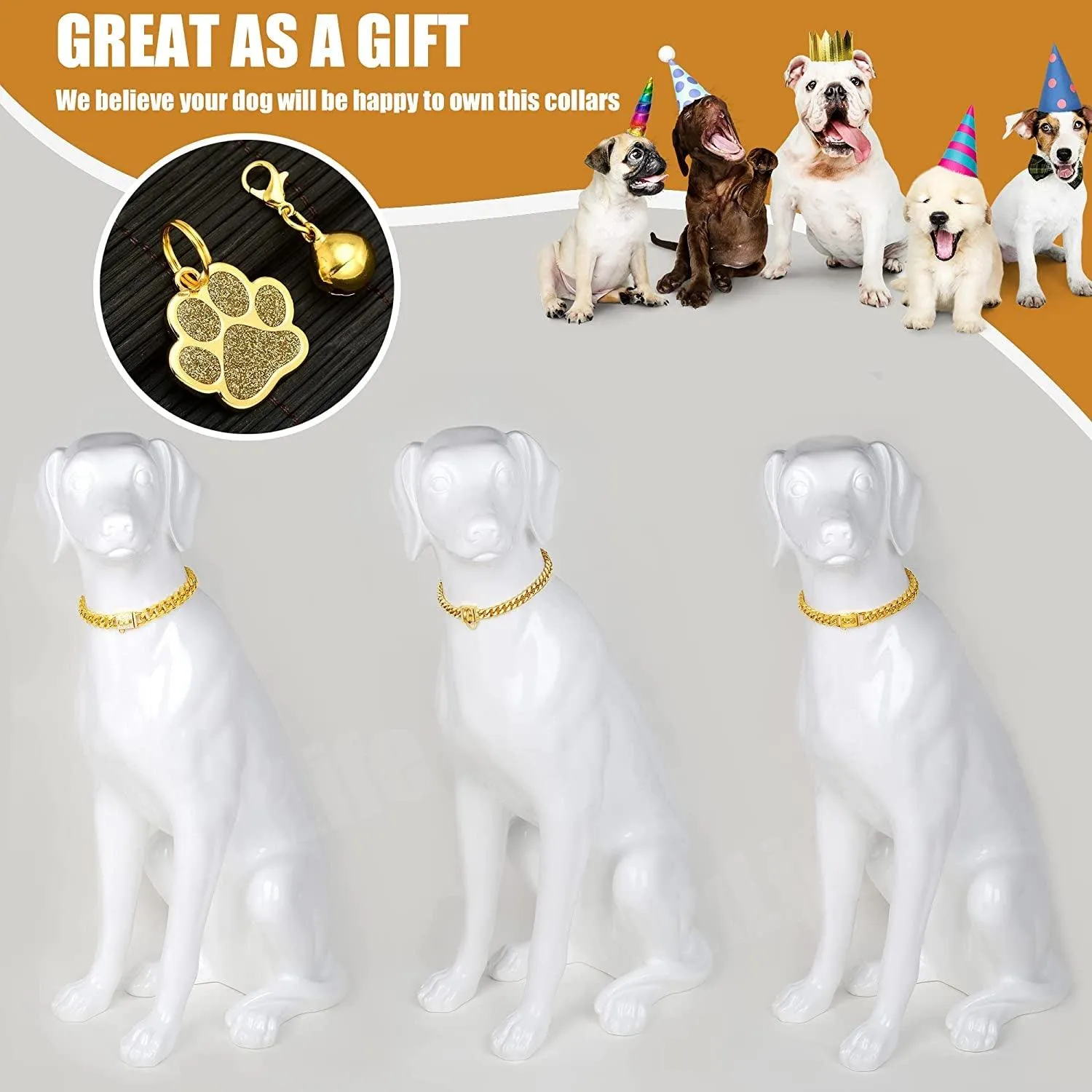 Cuban Gold CZ Dog Collar: Designer Luxury with Safety Charm