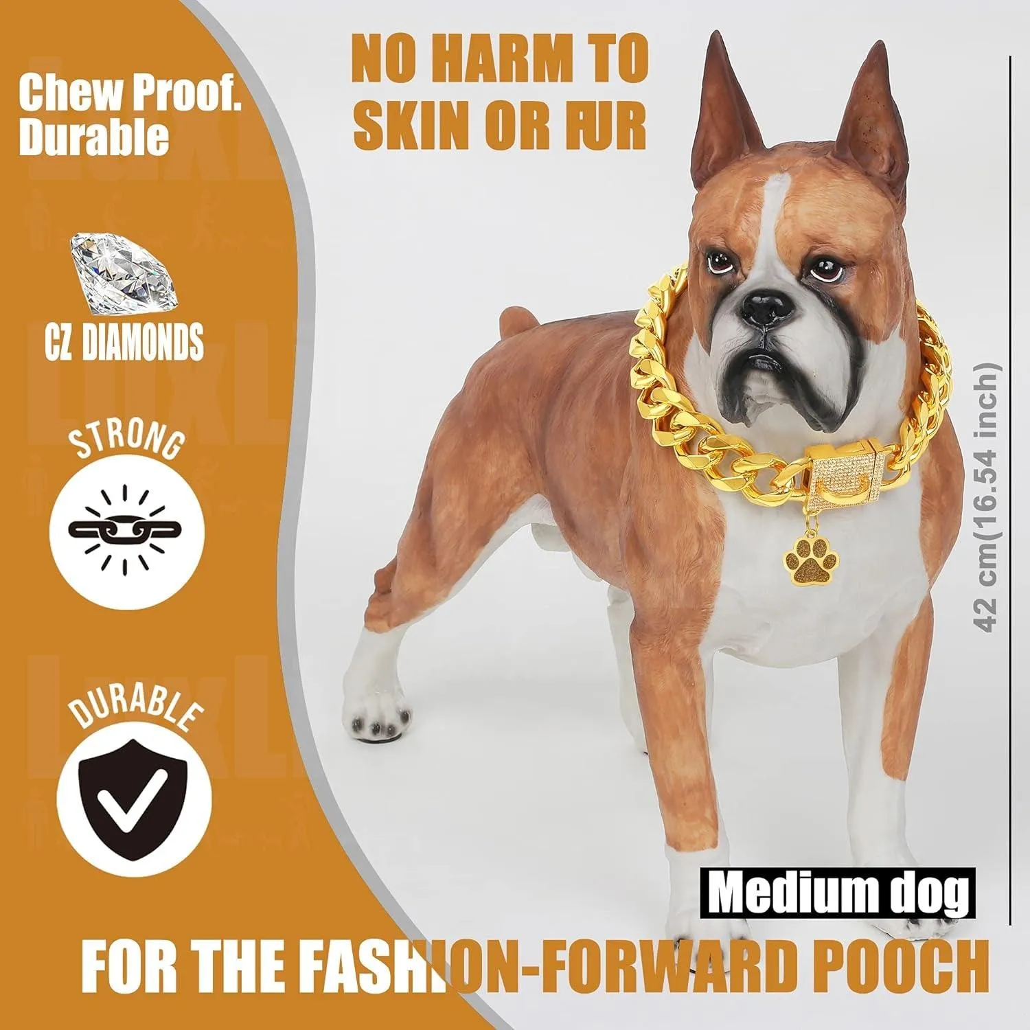 Cuban Gold CZ Dog Collar: Designer Luxury with Safety Charm