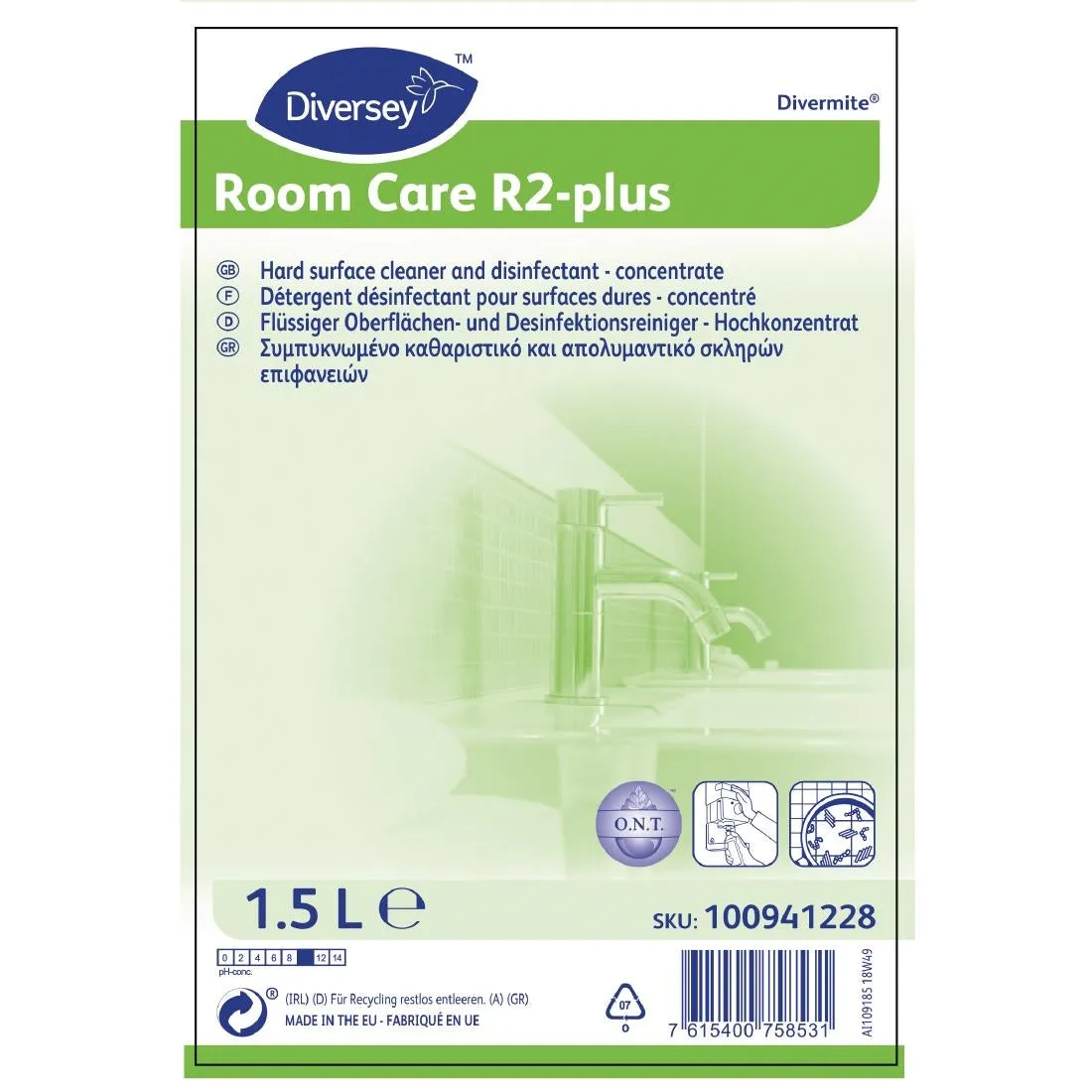 CX821 Room Care R2-plus Hard Surface Cleaner and Disinfectant Concentrate 1.5Ltr