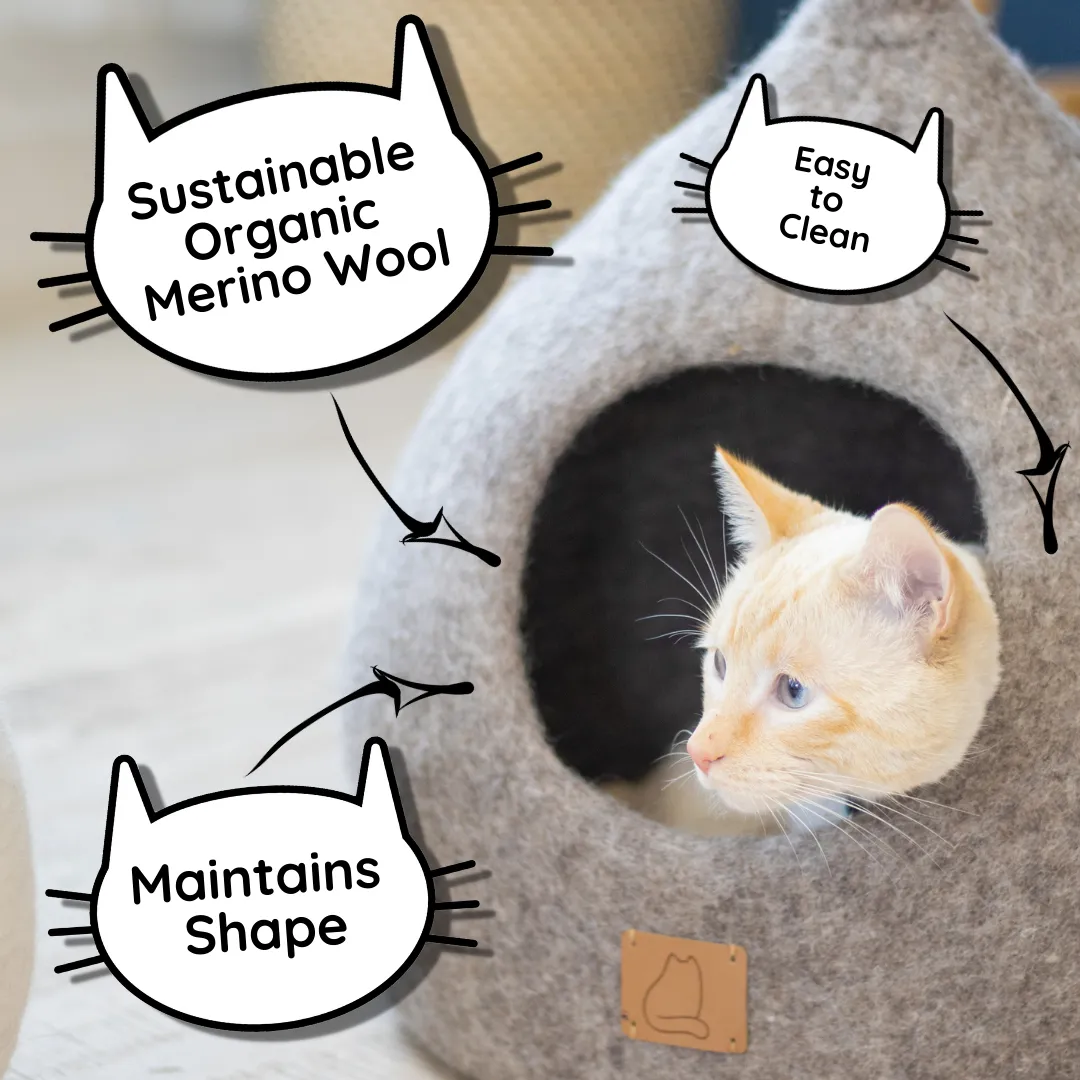 Deluxe Handcrafted Felt Cat Cave With Tail - Forest Green