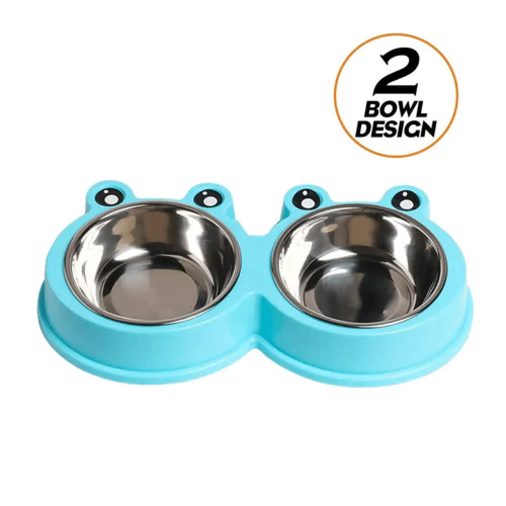 Emily Pets Stainless Steel Double Feeder Set Bowl for Dogs and Cats (Blue)