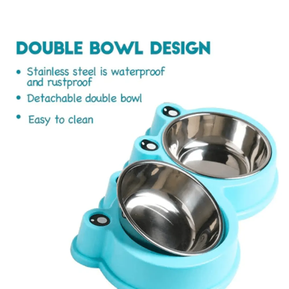 Emily Pets Stainless Steel Double Feeder Set Bowl for Dogs and Cats (Blue)