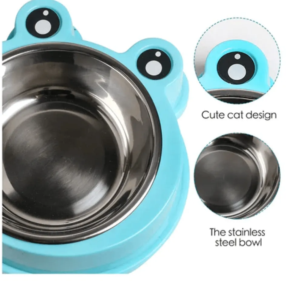 Emily Pets Stainless Steel Double Feeder Set Bowl for Dogs and Cats (Blue)