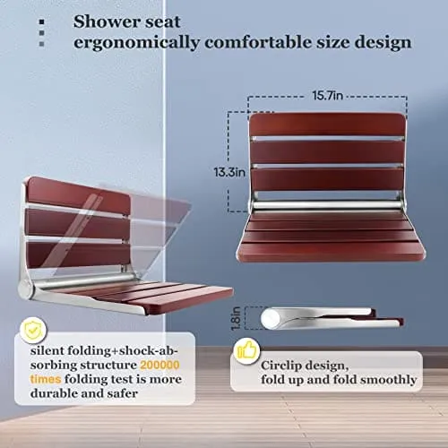 Folding Teak Shower Seat Wall Mounted,Fold Down Shower Seat,Foldable Shower Bench,Home Care Teak Shower Seat Bench for Inside Shower,Folding Shower Seat Bench,Wall Mount Shower Seat Bench Chair