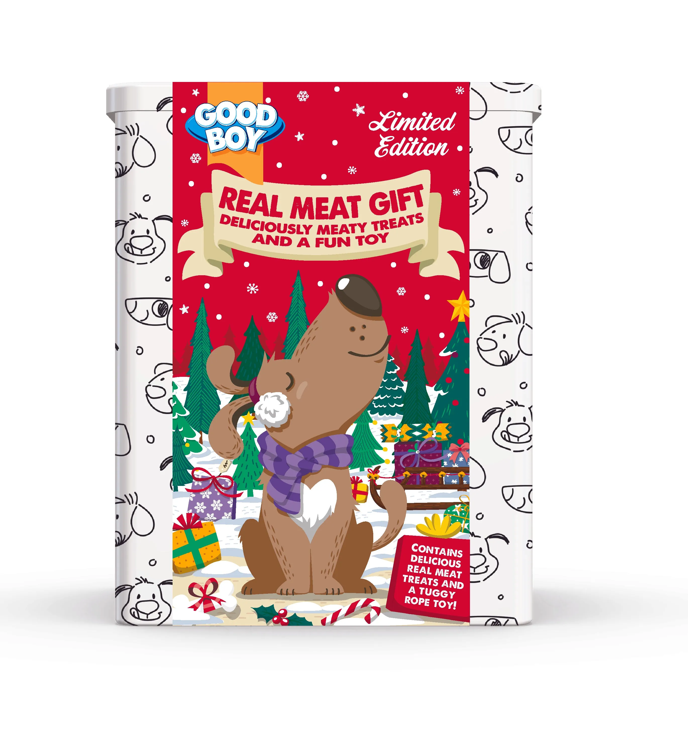 Good Boy Festive Tin with Treats and Rope