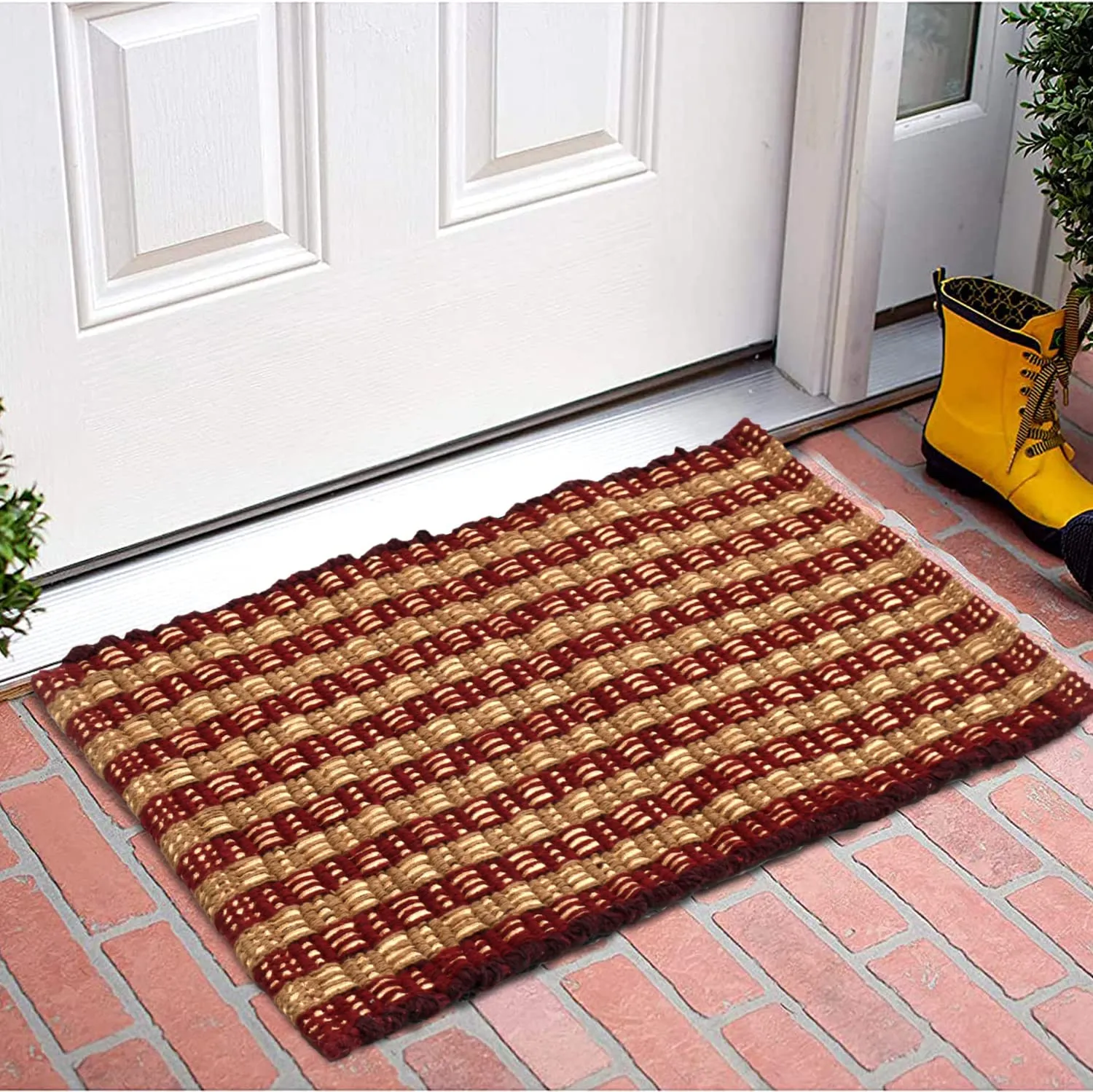 Heart Home Strips Design Cotton Door Mat for Porch/Kitchen/Bathroom/Laundry Room, 23"x14" Pack of 2 (Maroon)-50HH01102