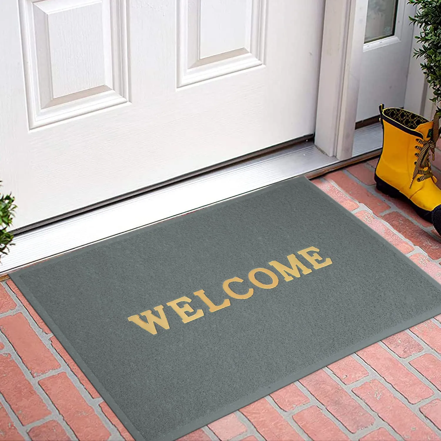 Kuber Industries Multiuses Rubber Anti Slip Welcome Door Mat for Home, Bedroom & Bathrooom Pack of 2 (Grey)