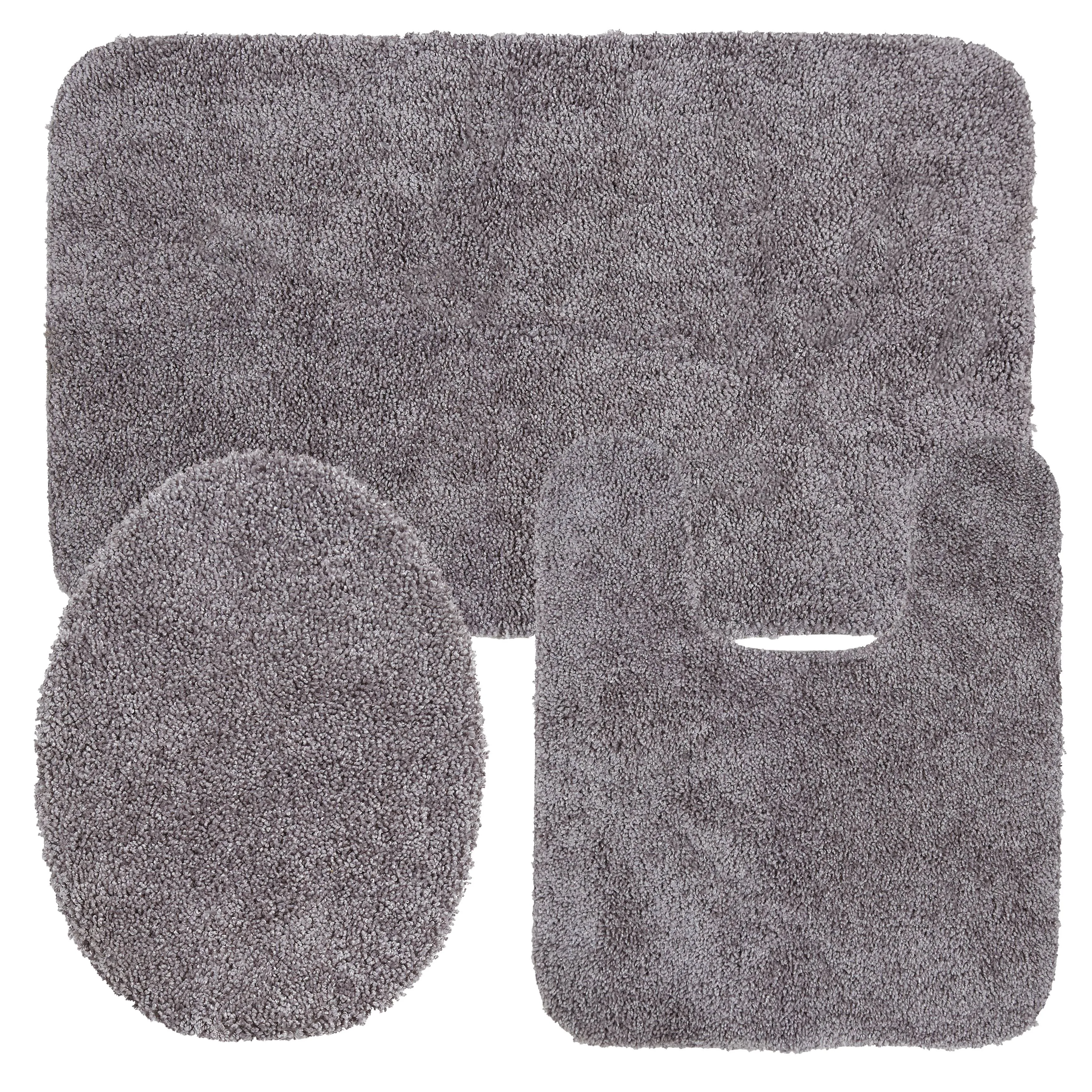 Mainstays Basic 3 Piece Bath Rug Set, Light Gray, 19.5" x 32", Contour, & Lid Cover