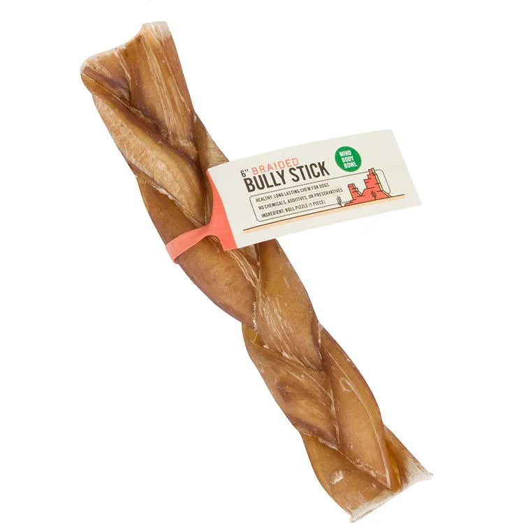 MIND BODY BOWL 6" Braided Bully Stick Dog Chew - One Size