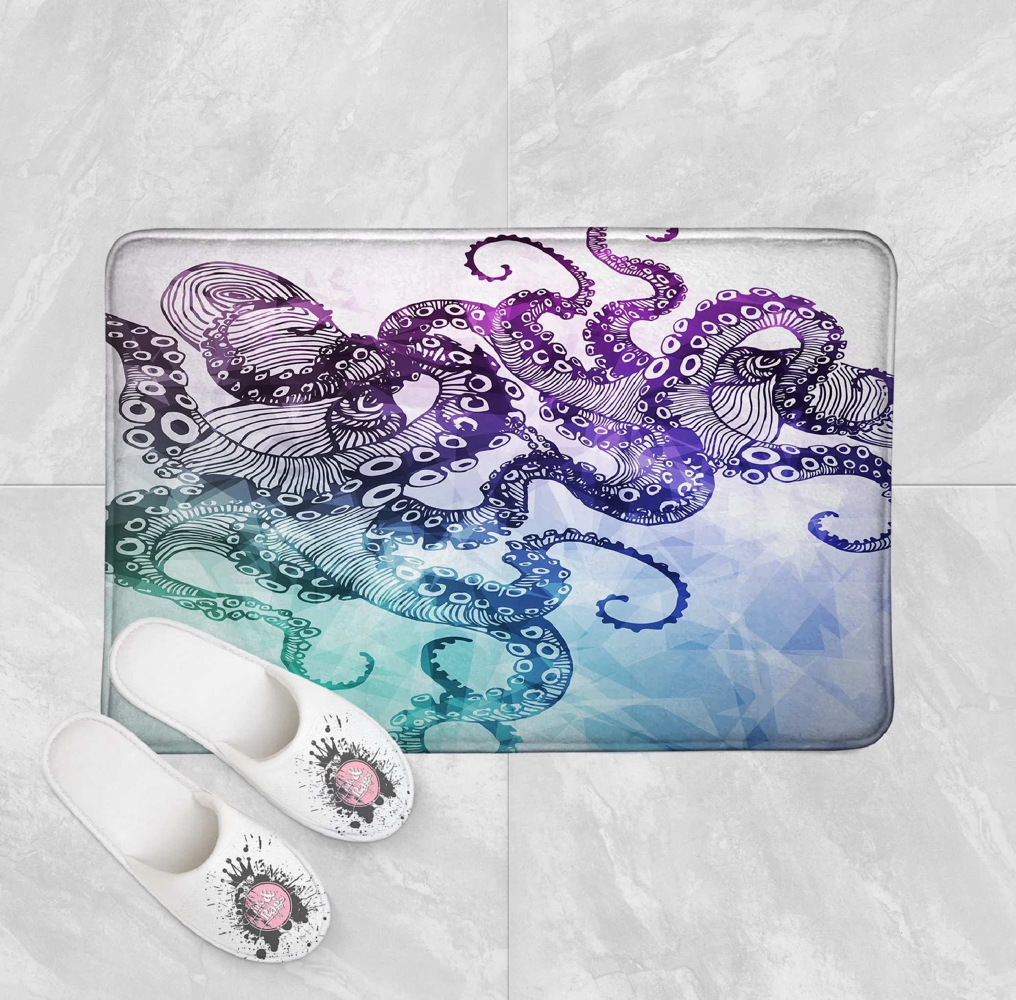 Modern Watercolor Octopus Shower Curtains and Optional Bath Mats