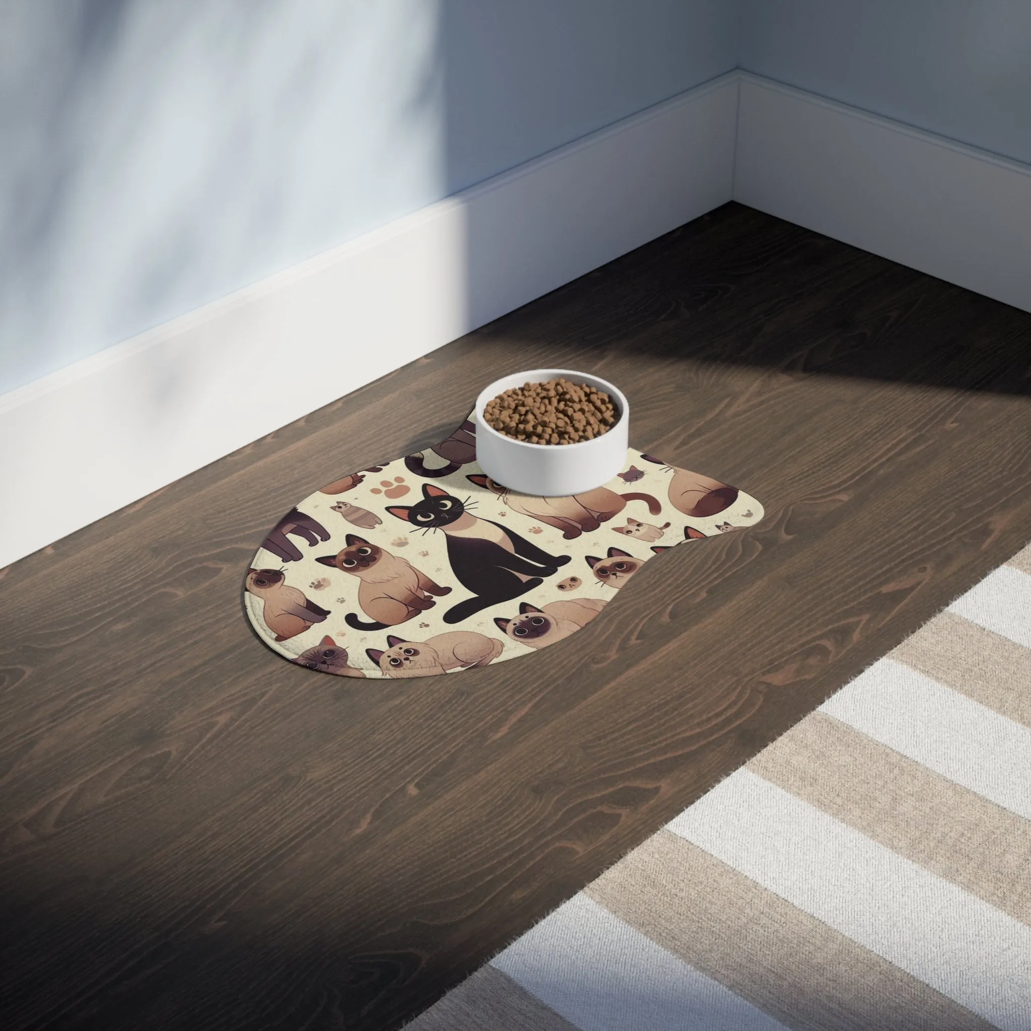 Pet Feeding Mats - Whimsical Siamese Cat Pattern