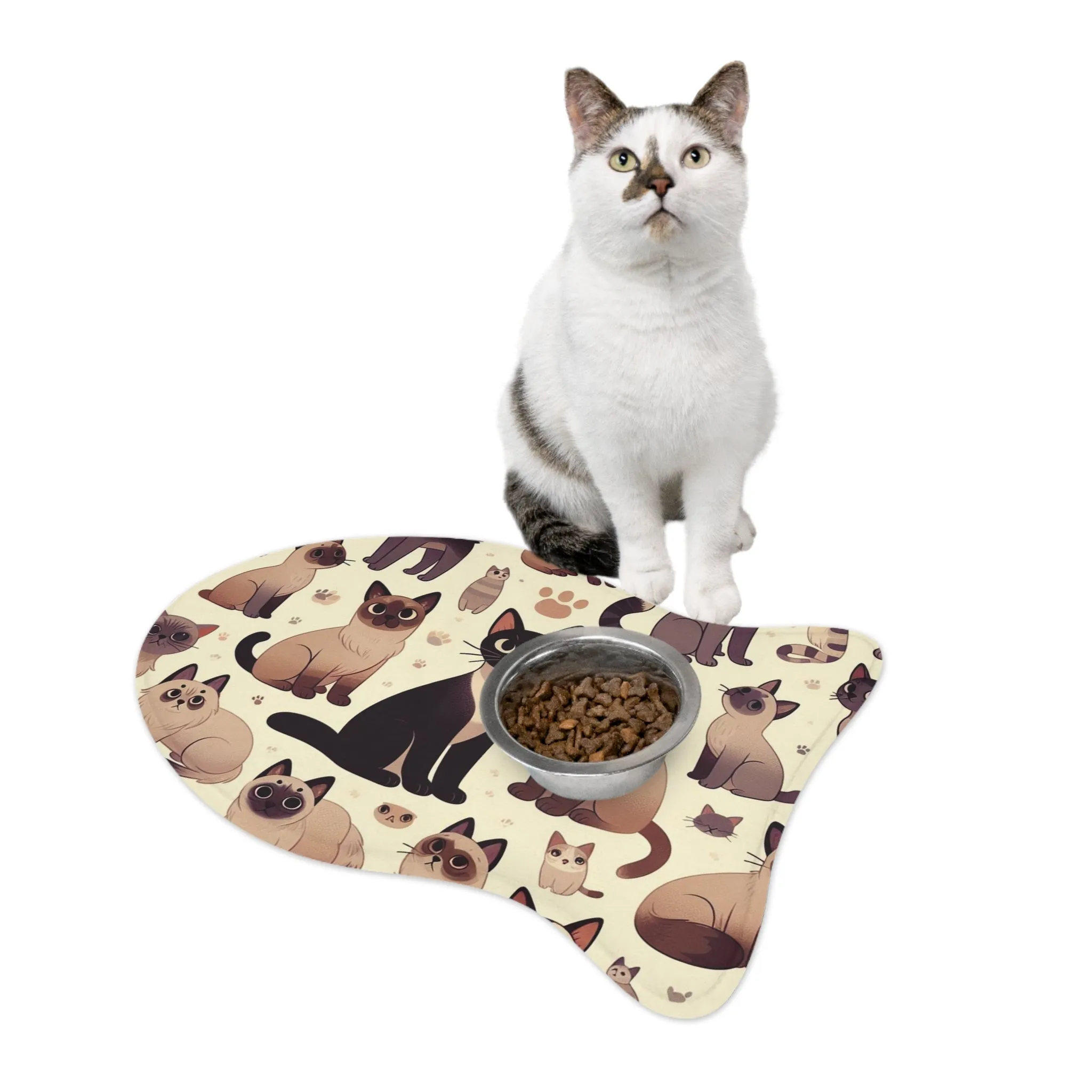 Pet Feeding Mats - Whimsical Siamese Cat Pattern