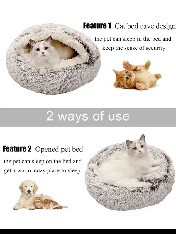 Plush Cat Cave Bed, Donut Cat Cave Bed