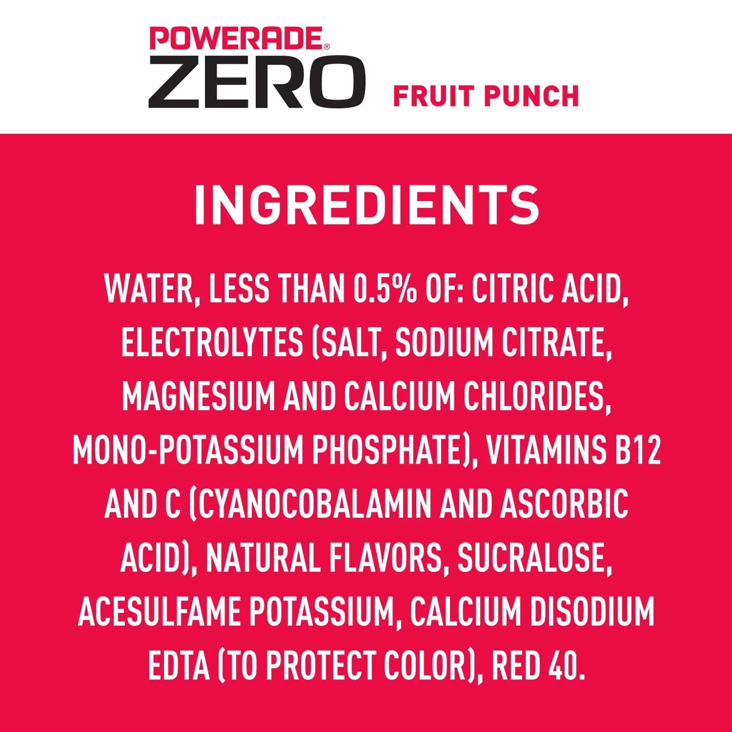 POWERADE Electrolyte Enhanced Zero Sugar Fruit Punch Sport Drink, 20 fl oz, 8 Count Bottles