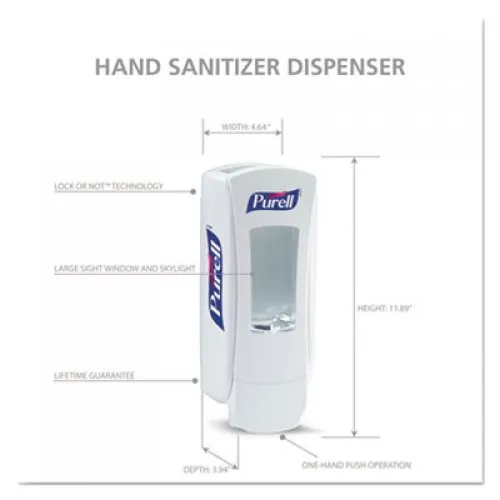 PURELL ADX-12 Dispenser, 1200 mL, 4.5" x 4" x 11.25", White (882006)