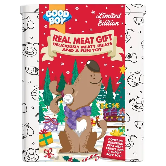 Real Meat Festive Treat & Toy Tin | Dog Christmas Gift Pack by Good Boy