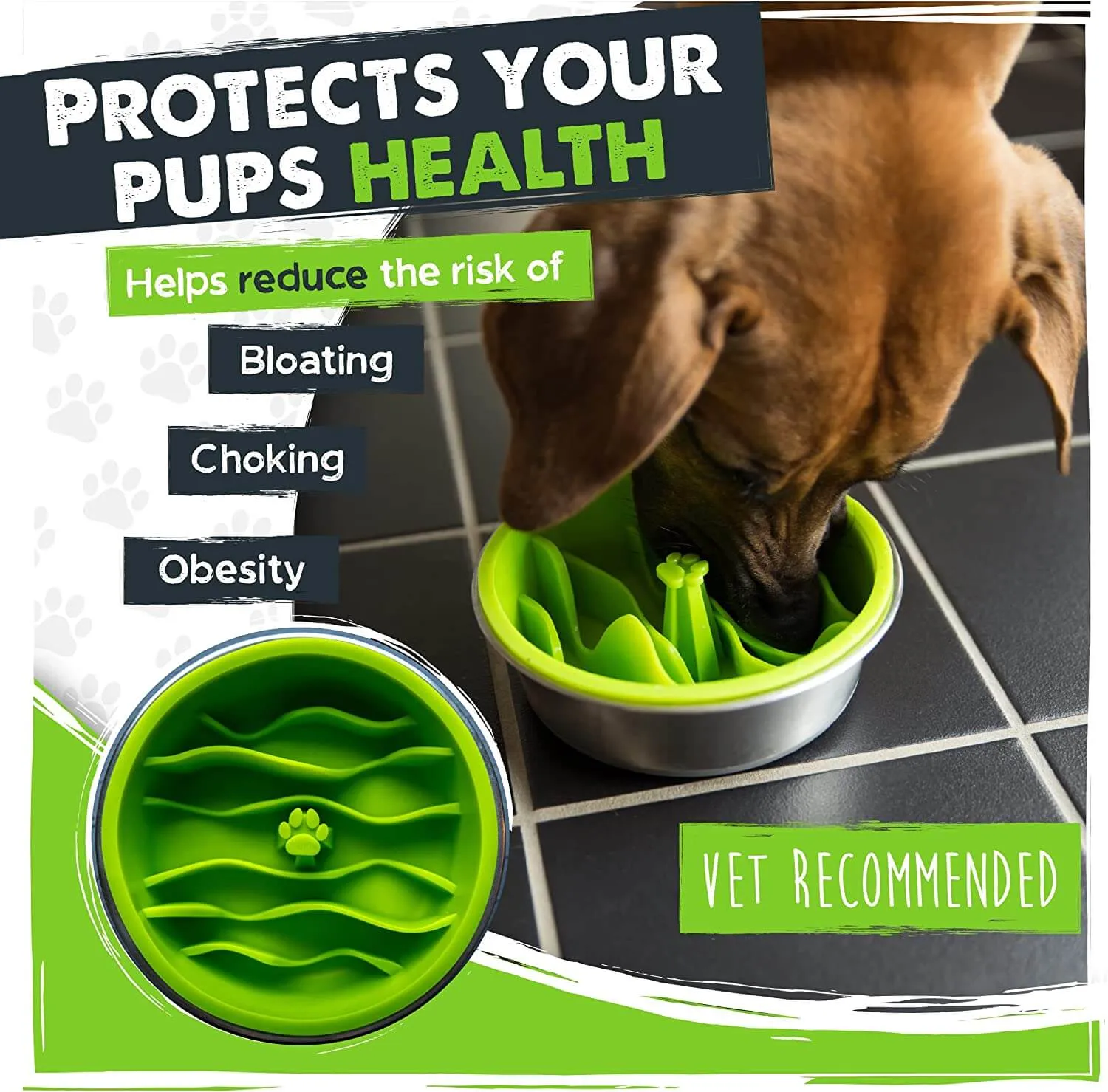 Slow Feed Dog Bowl - Holds 3 Cups, BPA-Free & Dishwasher Safe