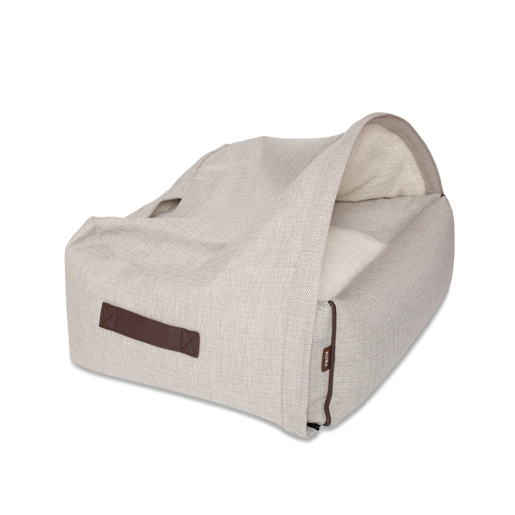 Snuggle Cave Pet Bed - Cream Herringbone