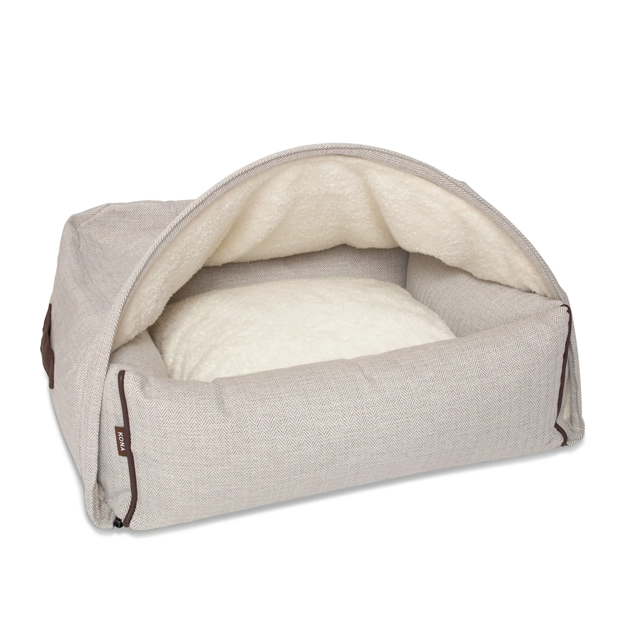 Snuggle Cave Pet Bed - Cream Herringbone