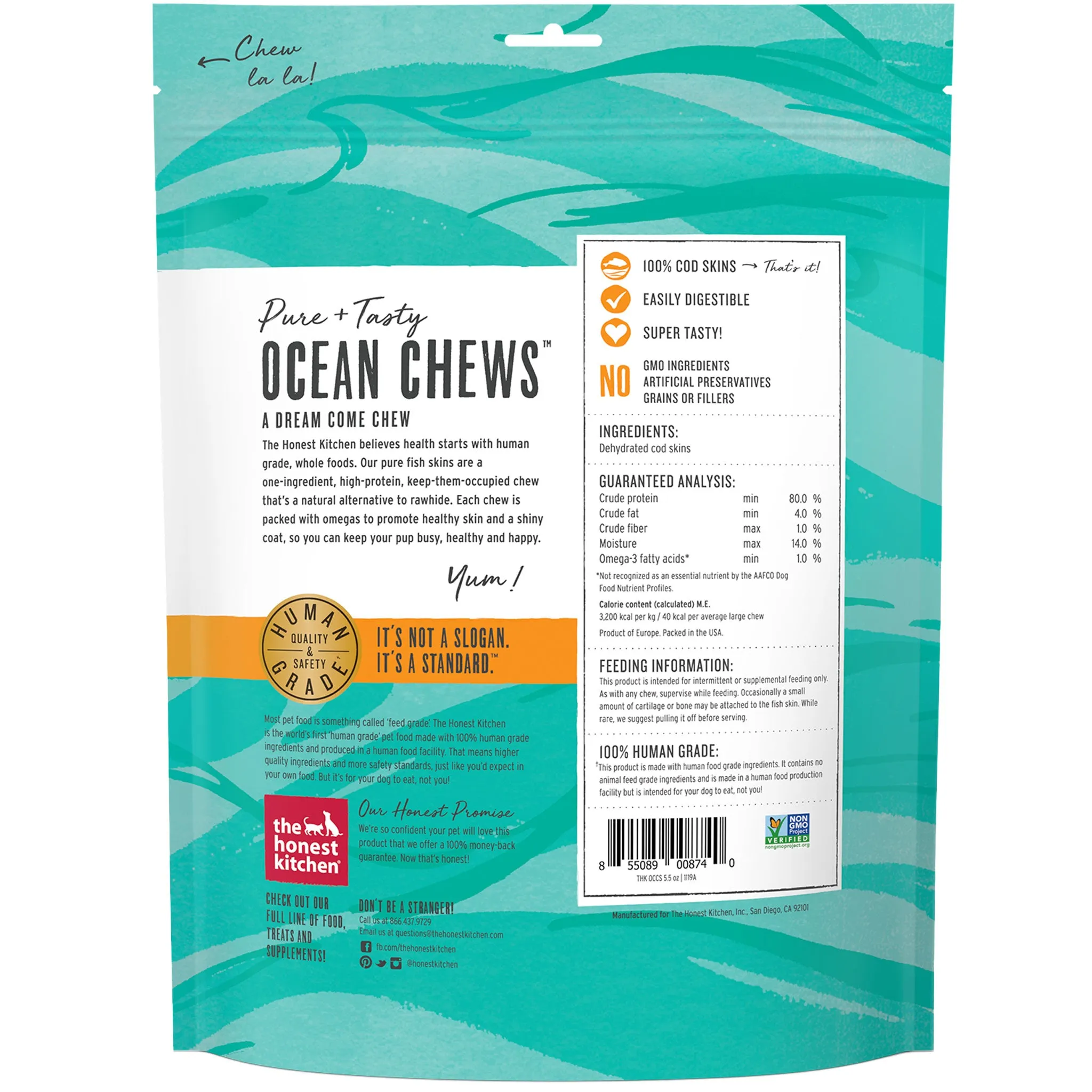 The Honest Kitchen Beams Ocean Chews Cod Fish Skins Dog Treats - Large