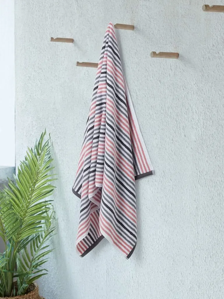 Westside Home Pink Stripe Printed 500 GSM Bath Towel