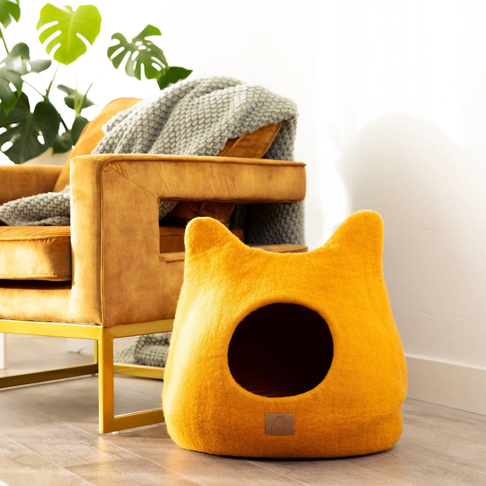 Whimsical Cat Ear Cave Bed- Fire Orange