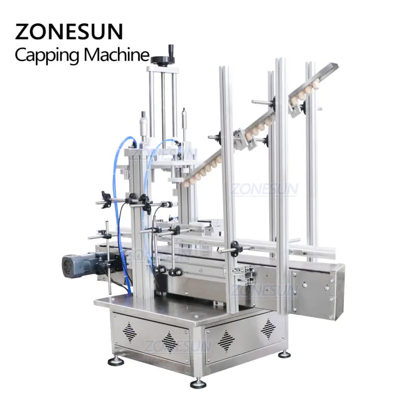 ZONESUN Desktop Automatic Glass Bottle Cap Cork Press Machine Jar Whisky Plastic Bottle Capping Machine With Cap Feeder