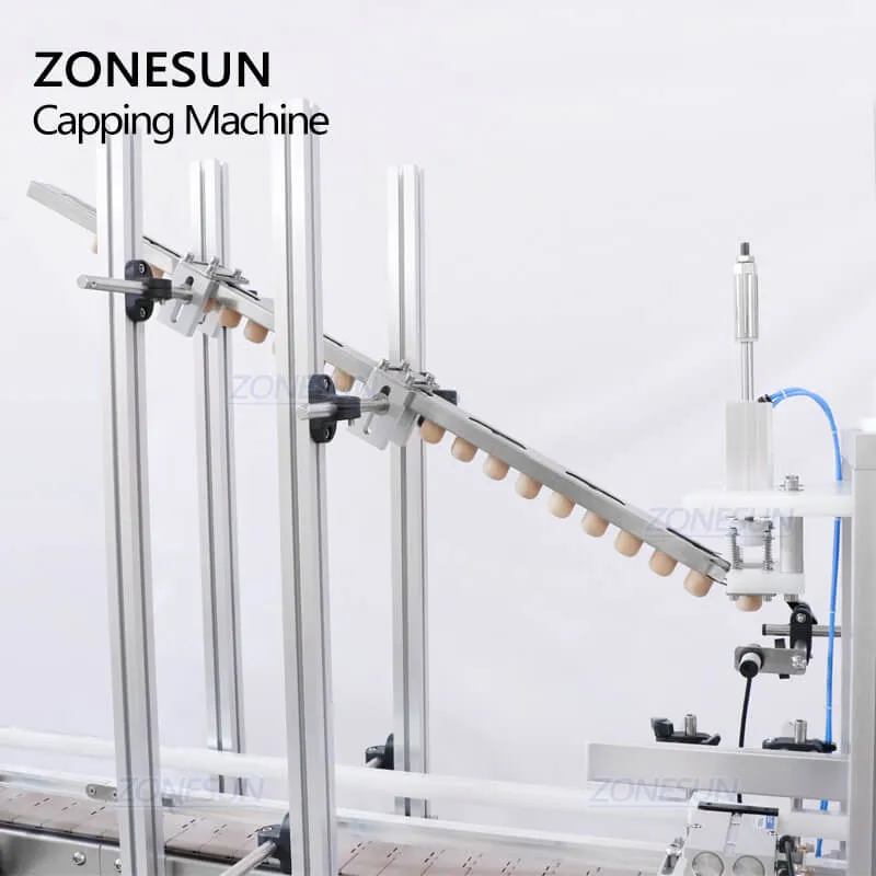 ZONESUN Desktop Automatic Glass Bottle Cap Cork Press Machine Jar Whisky Plastic Bottle Capping Machine With Cap Feeder